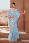 Sky Blue Modal Silk Saree With Silver Zari Weaving & Matching Blouse