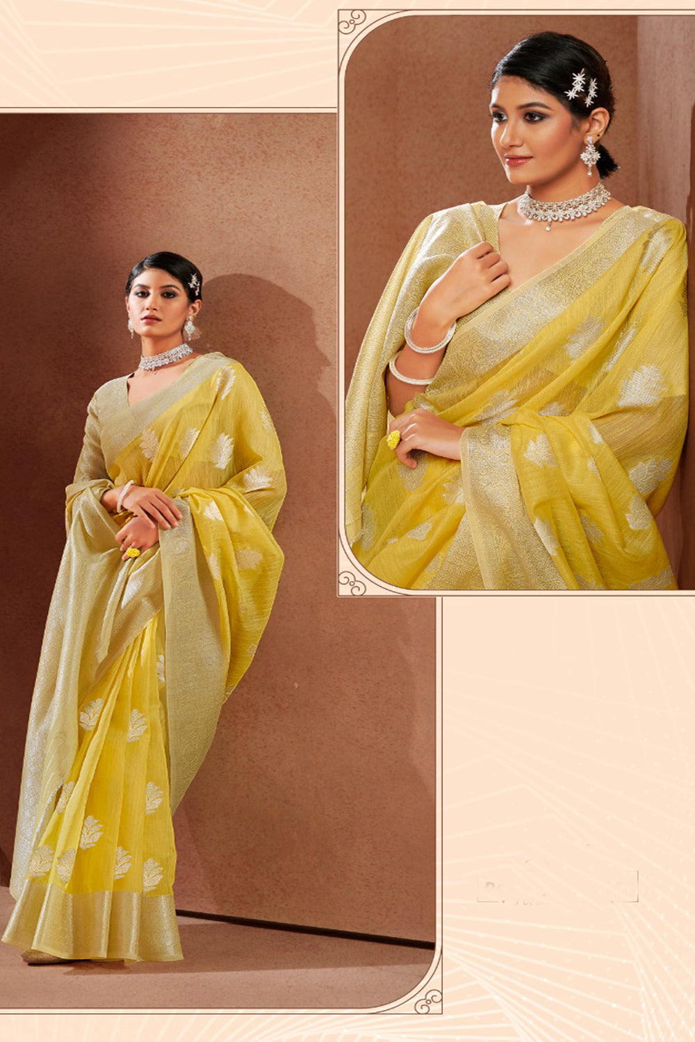 Lemon Yellow color modal Silk With Silver Zari Weaving Sari With Matching Blouse