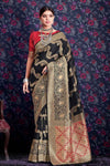 Black Silk Saree With Zari Weaving Work