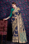Navy Blue Zari Weaving Soft Silk Saree With Heavy Pallu