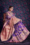 Violet Purple Leheriya zari Weaving Soft Silk Saree With Heavy Pallu