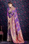 Violet Purple Leheriya zari Weaving Soft Silk Saree With Heavy Pallu
