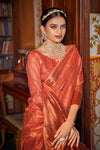 Latest Orange Banarasi Copper Tissue Silk Saree