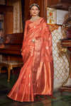 Latest Orange Banarasi Copper Tissue Silk Saree