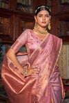 Latest Peach Banarasi Copper Tissue Silk Saree