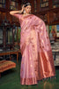 Latest Peach Banarasi Copper Tissue Silk Saree