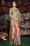 Latest Tea Green Banarasi Copper Tissue Silk Saree