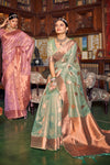 Latest Tea Green Banarasi Copper Tissue Silk Saree