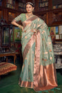 Latest Tea Green Banarasi Copper Tissue Silk Saree