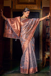 Latest Elephant Gray Banarasi Copper Tissue Silk Saree