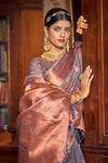 Latest Elephant Gray Banarasi Copper Tissue Silk Saree