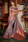 Latest Elephant Gray Banarasi Copper Tissue Silk Saree