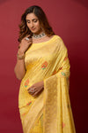 Yellow Soft Silk Saree With Beautiful Minakari Weaving Work