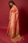 Peach Soft Silk Saree With Beautiful Minakari Weaving Work