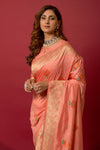 Peach Soft Silk Saree With Beautiful Minakari Weaving Work