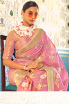 Baby Pink Soft linen Silk Saree With Blouse