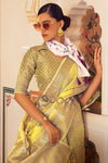 Yellow Soft linen Silk Saree With Blouse