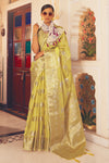 Yellow Soft linen Silk Saree With Zari Weaving