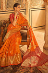Latest Orange Colour Tissue Silk With Fancy Tassels Saree