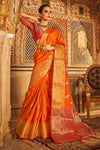 Latest Orange Colour Tissue Silk With Fancy Tassels Saree