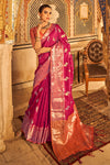 Stylish Dark Pink Colour Tissue Silk With Fancy Tassels Saree
