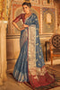 Stylish Slate Grey Colour Tissue Silk With Fancy Tassels Saree