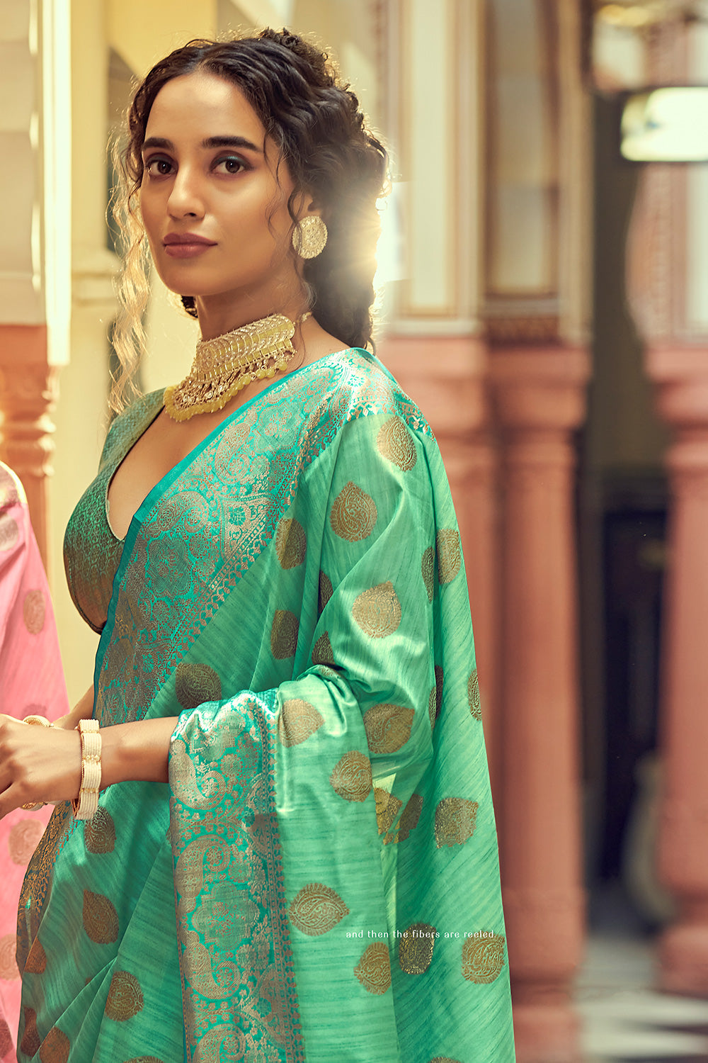 Light Emerald Green Soft Tusser Silk With Zari Weaving Saree