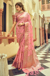 Baby Pink Soft Tusser Silk With Zari Weaving Saree