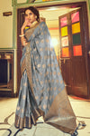 Gray Soft Tusser Silk With Zari Weaving Saree