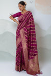 Stunning Magenta Pink Organza Silk Saree With Blouse