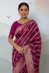 Stunning Magenta Pink Organza Silk Saree With Blouse