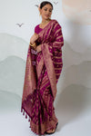Stunning Magenta Pink Organza Silk Saree With Blouse