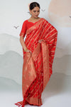 Gorgeous Hot Red Organza Silk Saree With Blouse