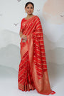 Gorgeous Hot Red Organza Silk Saree With Blouse