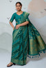 Alluring Rama Green Organza Silk Saree With Blouse