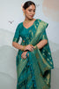 Alluring Rama Green Organza Silk Saree With Blouse