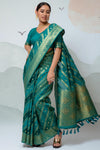 Alluring Rama Green Organza Silk Saree With Blouse