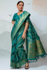 Alluring Rama Green Organza Silk Saree With Blouse