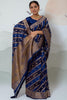Enchanting Dark Blue Organza Silk Saree With Blouse