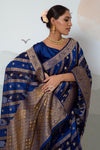 Enchanting Dark Blue Organza Silk Saree With Blouse