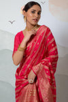 Captivating Pink Organza Silk Saree With Blouse