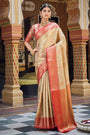 Cream And  Red  Fancy Banarasi  Silk Saree