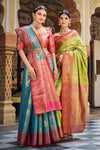 Sky Blue And Red  Fancy Banarasi  Silk Saree