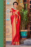 Hot Red Pure Sattin Silk Saree With Zari Weaving