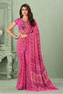 Pink Georgette Saree With Printed Work
