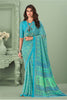 Firozi Georgette Saree With Printed Work