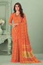 Orange Georgette Saree With Printed Work