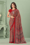 Red Georgette Saree With Printed Work