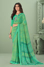 Sea Green Georgette Saree With Printed Work