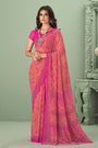 Light Pink Georgette Saree With Printed Work
